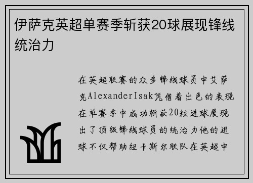 伊萨克英超单赛季斩获20球展现锋线统治力